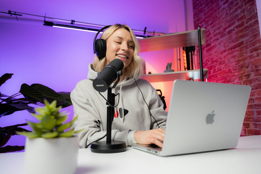 person listening to podcast